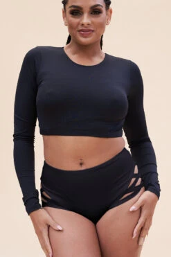 Lunalae Gia Long Sleeved Top - Recycled Black -Pole Dance Clothing Shop 1063TP 2