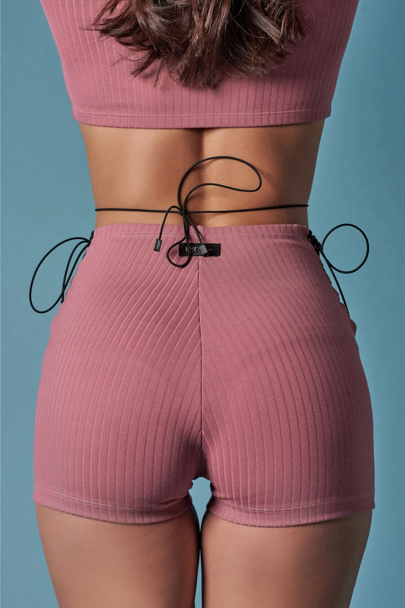 HotCakes Polewear High Waist Lace Up Shorts - Pink Coral 2 HotCakes Polewear High Waist Lace Up Shorts - Pink Coral - Image 2