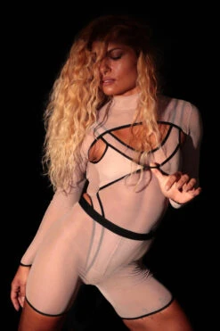 Rolling Lara Tulle Sleeves - Beige/Black -Pole Dance Clothing Shop 14 5 7 728 bolerocrop2