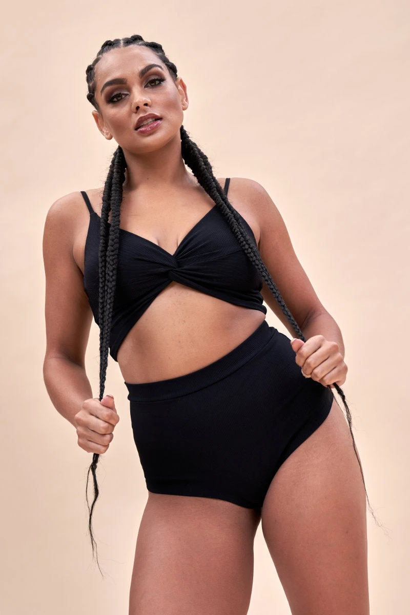 Lunalae High Waist Shorts - Ribbed Black 1 Lunalae High Waist Shorts - Ribbed Black