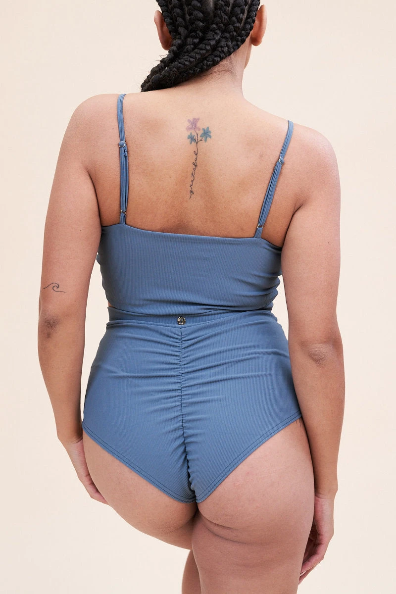 Lunalae High Waist Shorts - Ribbed Steel Blue 2 Lunalae High Waist Shorts - Ribbed Steel Blue - Image 2