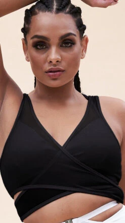 Lunalae Fiona Crossover Wrap Top - Black Mesh -Pole Dance Clothing Shop 221011 LunaLae 25 1066