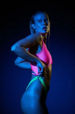 Rolling Malandra Bodysuit - Ribbed Neon Pink/Green -Pole Dance Clothing Shop 2RollingNeon68 1
