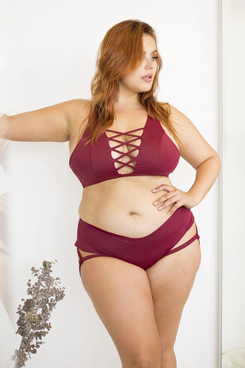 Lunalae Lure You Low-Rise Garter Shorts - Wine 3 Lunalae Lure You Low-Rise Garter Shorts - Wine - Image 3