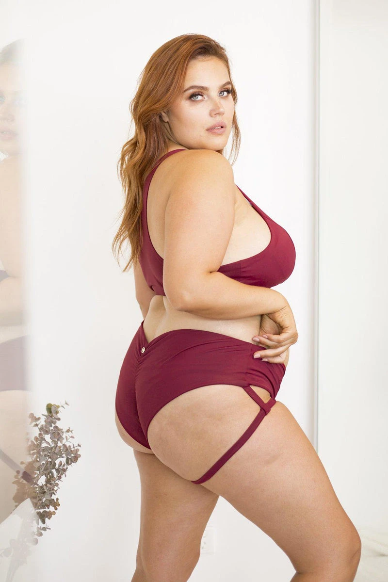 Lunalae Lure You Low-Rise Garter Shorts - Wine 10 Lunalae Lure You Low-Rise Garter Shorts - Wine - Image 10