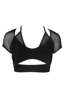 Hamade Activewear Mesh Hollow Front Crop Top - Black -Pole Dance Clothing Shop AW04