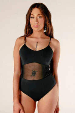 CXIX Baddies Bodysuit - Onyx -Pole Dance Clothing Shop BaddiesMeshBodysuitBlackFront
