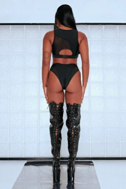 CXIX Silhouette Sports Bra - Black With Black Mesh -Pole Dance Clothing Shop Black CXIX Silhouette Mesh sports bra high rise dancewear polewear