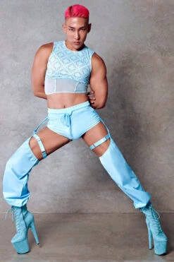 CXIX 119 Chaps - Blue 9 CXIX 119 Chaps - Blue -Pole Dance Clothing Shop Blue monogram corset streetwear dancewear CXIX