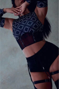 CXIX 119 Corset Top With Sleeves - Black Print -Pole Dance Clothing Shop CXIX 119 Polewear black dancewear Corset top