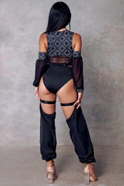 CXIX 119 Corset Top With Sleeves - Black Print -Pole Dance Clothing Shop CXIX 119 black chaps poledance fashion
