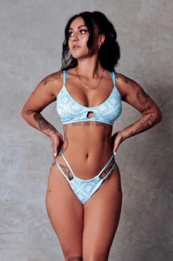 CXIX 119 High-Rise Thong Bottoms - Blue Print -Pole Dance Clothing Shop CXIX 119 blue Hi Rise thong polewear poledance