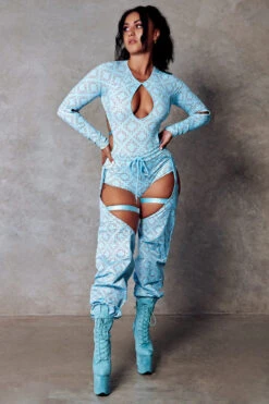 CXIX 119 Chaps - Blue Print -Pole Dance Clothing Shop CXIX Polewear Bodysuit Blue Monogram Fashion