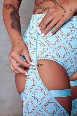 CXIX 119 Chaps - Blue Print -Pole Dance Clothing Shop Chaps polewear blue fashion dance CXIX 119 monogram