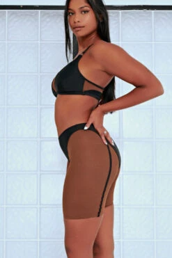 CXIX Silhouette Biker Shorts - Black With Cocoa Mesh 7 CXIX Silhouette Biker Shorts - Black With Cocoa Mesh -Pole Dance Clothing Shop Cocoa CXIX Shilouette Mesh biker shorts bralette dance poledance