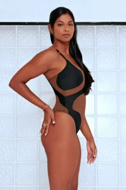 CXIX Silhouette One-Piece Bodysuit - Black With Cocoa Mesh 10 CXIX Silhouette One-Piece Bodysuit - Black With Cocoa Mesh -Pole Dance Clothing Shop Cocoa CXIX Shilouette Mesh bodysuit dance poledance