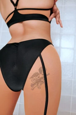 CXIX Silhouette Plunge Bralette - Black With Cream -Pole Dance Clothing Shop CopyofSand CXIX Silhouette Mesh bralette biker shorts fahsion dance dancewear 1