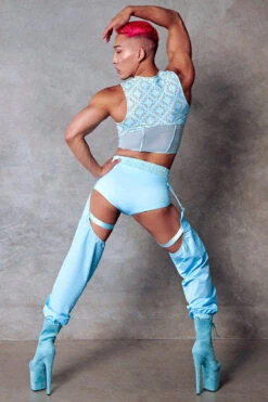 CXIX 119 Corset Top With Sleeves - Blue Print 8 CXIX 119 Corset Top With Sleeves - Blue Print -Pole Dance Clothing Shop Corset Blue Monogram Fashion Streetwear CXIX