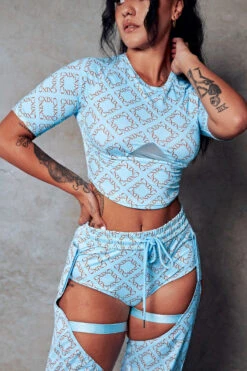 CXIX 119 Chaps - Blue Print -Pole Dance Clothing Shop Cropped Tee polewear blue monogram CXIX 466071ab b263 41c7 a4c8 65bc2157db81