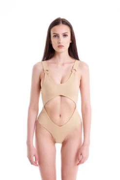 Hamade Activewear Cut Out Bodysuit - Beige -Pole Dance Clothing Shop Cutoutbodysuit Beige1