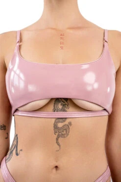 Naughty Thoughts Sinner Vinyl Underboob Top - Pink -Pole Dance Clothing Shop DL 08819