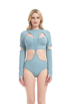 Hamade Activewear Scoop Neck Long Sleeve Top - Light Blue -Pole Dance Clothing Shop HM 09