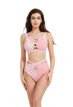 Hamade Activewear Hollow Front Top - Checkered Light Pink -Pole Dance Clothing Shop HM 10 0812d21a c8e7 466d 8b18 5947c2519fa5