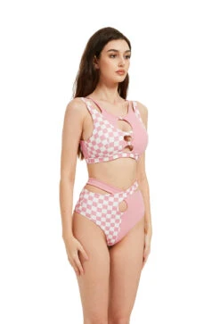 Hamade Activewear Hollow Front Top - Checkered Light Pink -Pole Dance Clothing Shop HM 11