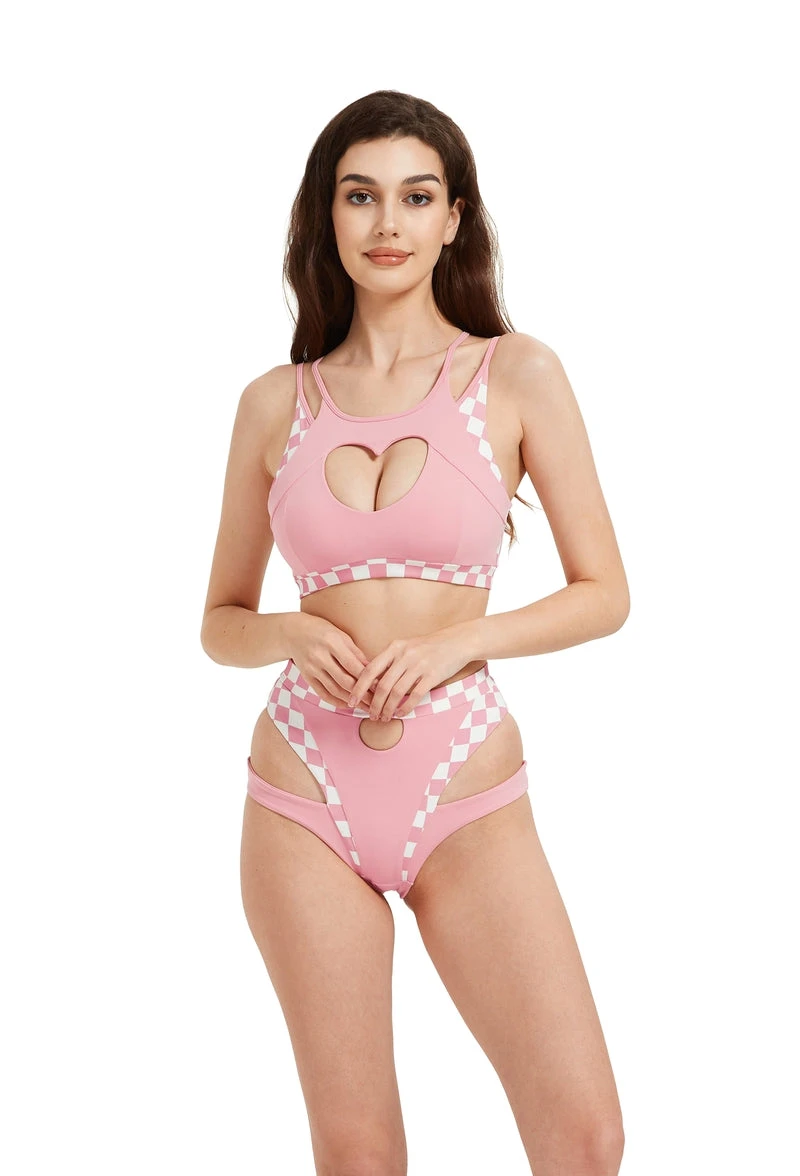 Hamade Activewear Heart Cut Out Top - Checkered Light Pink 4 Hamade Activewear Heart Cut Out Top - Checkered Light Pink - Image 4