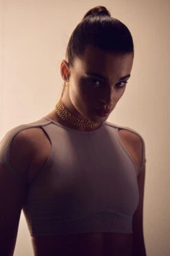 Hamade Activewear High Scoop Neck Crop Top - Light Grey -Pole Dance Clothing Shop HM 42