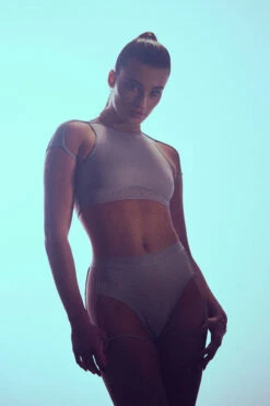 Hamade Activewear High Scoop Neck Crop Top - Light Grey -Pole Dance Clothing Shop HM 44