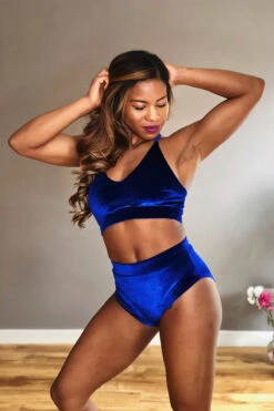REV ACTIV High Waist Shorts - Royal Blue Velvet -Pole Dance Clothing Shop IMG 2061 41c1cf29 e380 488f bbad 05847d8a499f