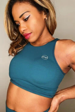 The Enviro Co. High Neck Crop Top - Blue Teal 8 The Enviro Co. High Neck Crop Top - Blue Teal -Pole Dance Clothing Shop IMG 6679 50c55d0e 86fe 4027 8ea4 947a71fd35ab