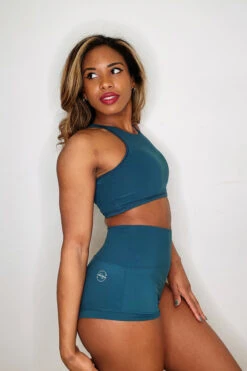 The Enviro Co. High Waist Shorts - Blue Teal -Pole Dance Clothing Shop IMG 6682