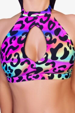 Cleo The Hurricane Amber Keyhole Top - Neon Leopard -Pole Dance Clothing Shop IMG 9310