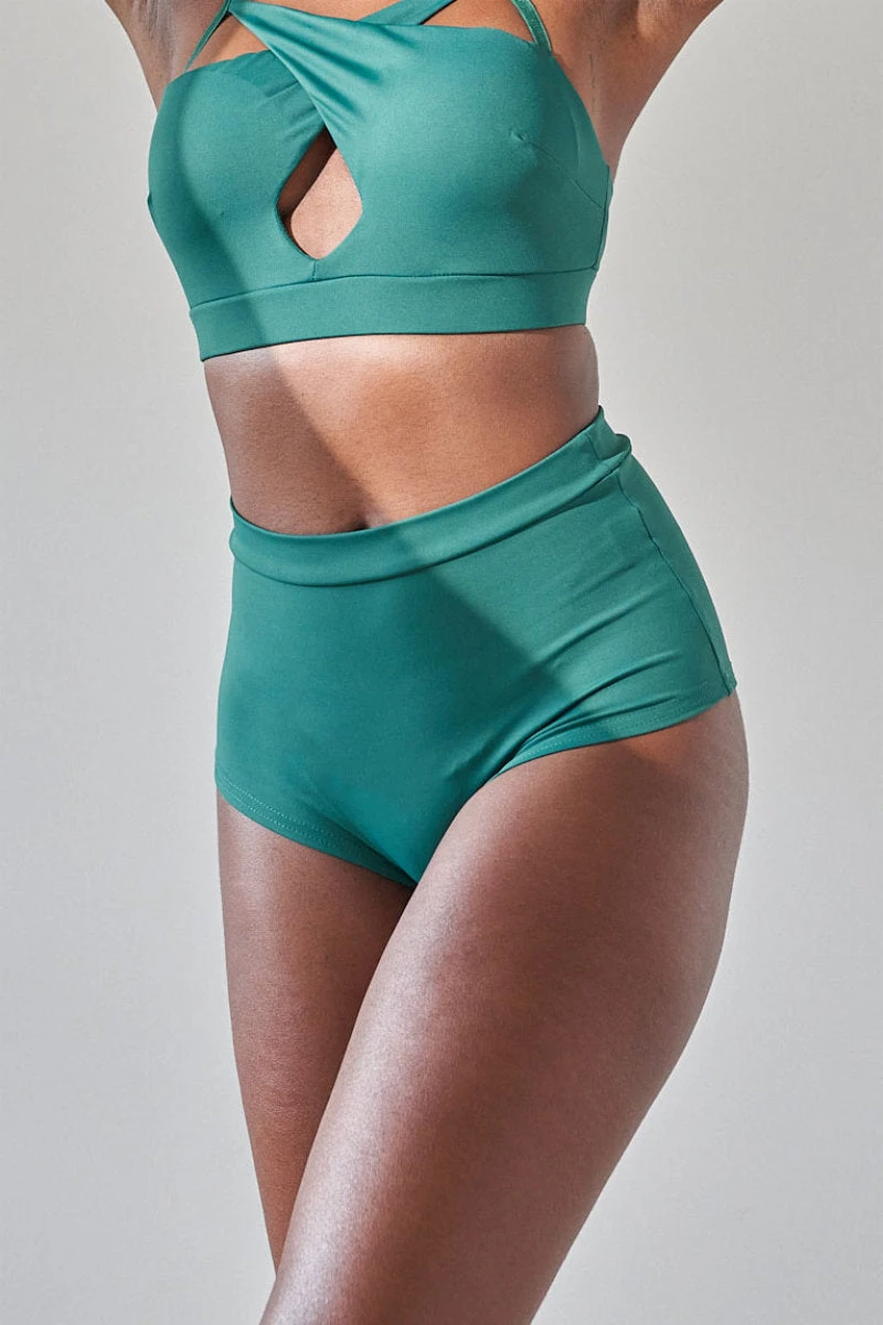 Lunalae High Waist Shorts - Recycled Emerald 1 Lunalae High Waist Shorts - Recycled Emerald