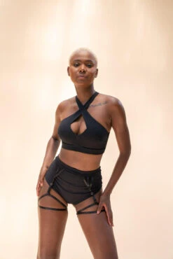 Lunalae Olivia High Waisted Garter Shorts - Recycled Black -Pole Dance Clothing Shop LunaLae 22 1173