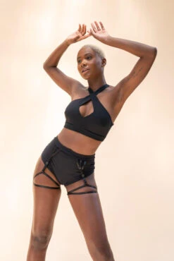 Lunalae Olivia High Waisted Garter Shorts - Recycled Black -Pole Dance Clothing Shop LunaLae 22 1175