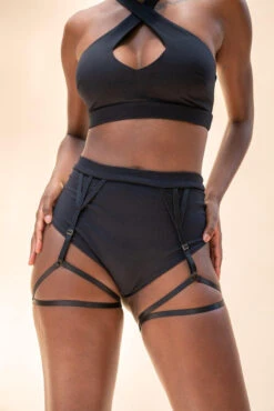Lunalae Olivia High Waisted Garter Shorts - Recycled Black -Pole Dance Clothing Shop LunaLae 22 1192
