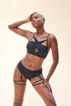 Lunalae Olivia Low Waist Garter Shorts - Recycled Black -Pole Dance Clothing Shop LunaLae 23 1224