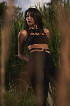 Hamade Activewear Lace Up High Neck Top - Black -Pole Dance Clothing Shop MCC9558abcd