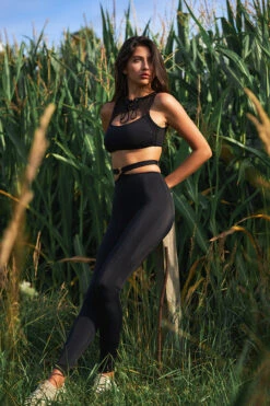 Hamade Activewear Lace Up High Neck Top - Black -Pole Dance Clothing Shop MCC9578 1e