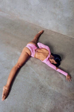 CXIX 119 Plunge Bodysuit - Pink Print -Pole Dance Clothing Shop Monogram Bodysuit Pink Dance Fashion