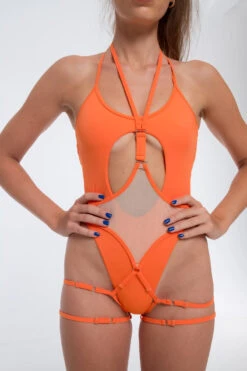 Nona Perkasa Queen Of The Night Body Garter - Salmon/Sand 7 Nona Perkasa Queen Of The Night Body Garter - Salmon/Sand -Pole Dance Clothing Shop QOTNGarterSalmon01