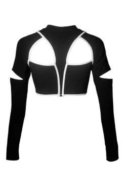 Hamade Activewear Scoop Neck Long Sleeve Top - Black/White Binding -Pole Dance Clothing Shop SS22 02