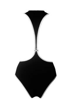 Hamade Activewear Neck Ring High Waisted Bottoms - Black/White Binding -Pole Dance Clothing Shop SS22 06