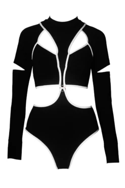 Hamade Activewear Scoop Neck Long Sleeve Top - Black/White Binding -Pole Dance Clothing Shop SS22 07