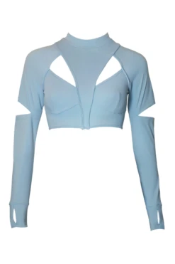 Hamade Activewear Scoop Neck Long Sleeve Top - Light Blue -Pole Dance Clothing Shop SS22 19