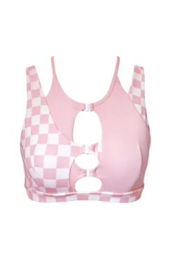 Hamade Activewear Hollow Front Top - Checkered Light Pink -Pole Dance Clothing Shop SS23 01