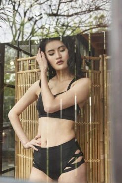 Lunalae High Waist Cross Section Shorts - Black -Pole Dance Clothing Shop Shot 22 037